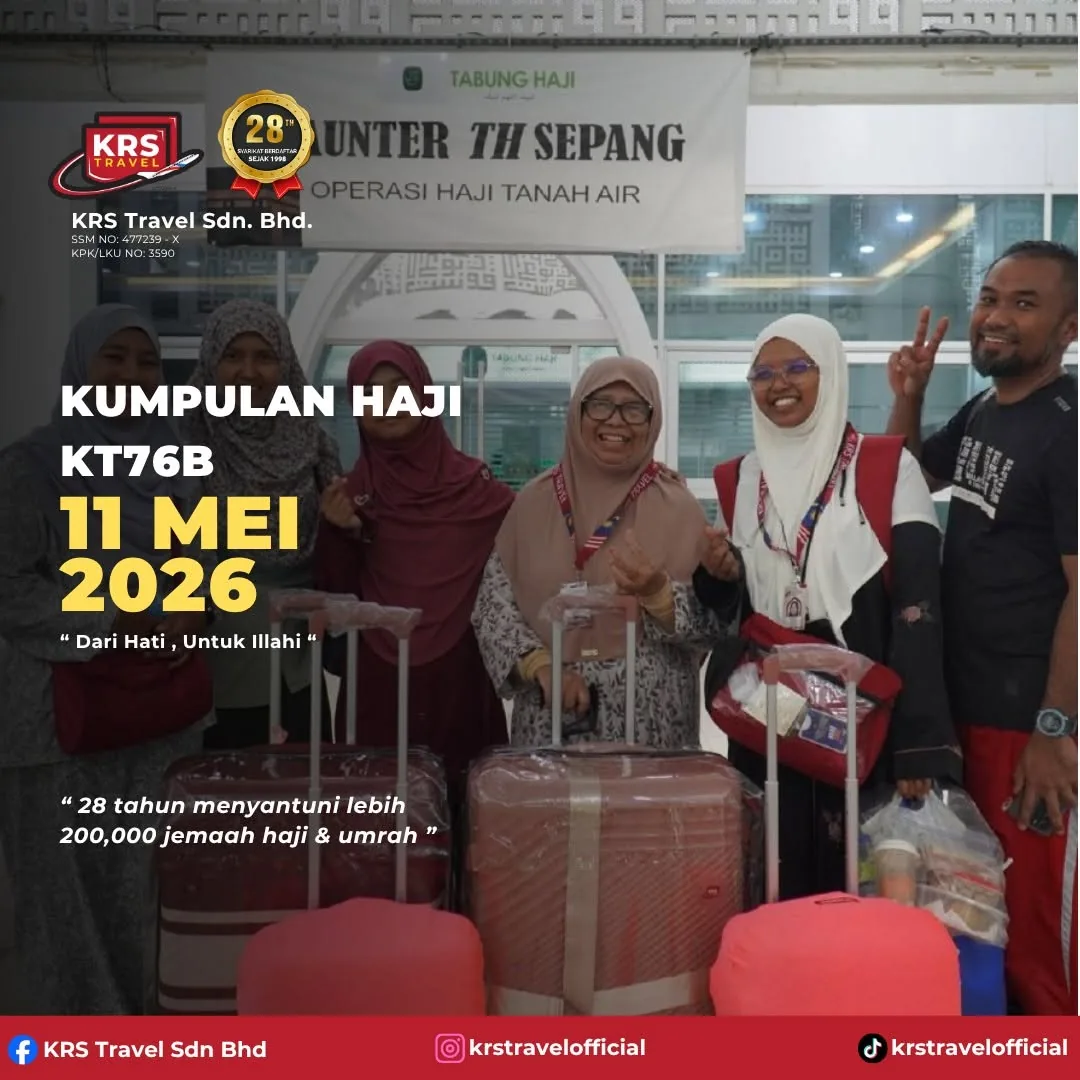 Kumpulan haji KT76B KRS Travel bergambar di kaunter Tabung Haji Sepang pada 11 Mei 2026