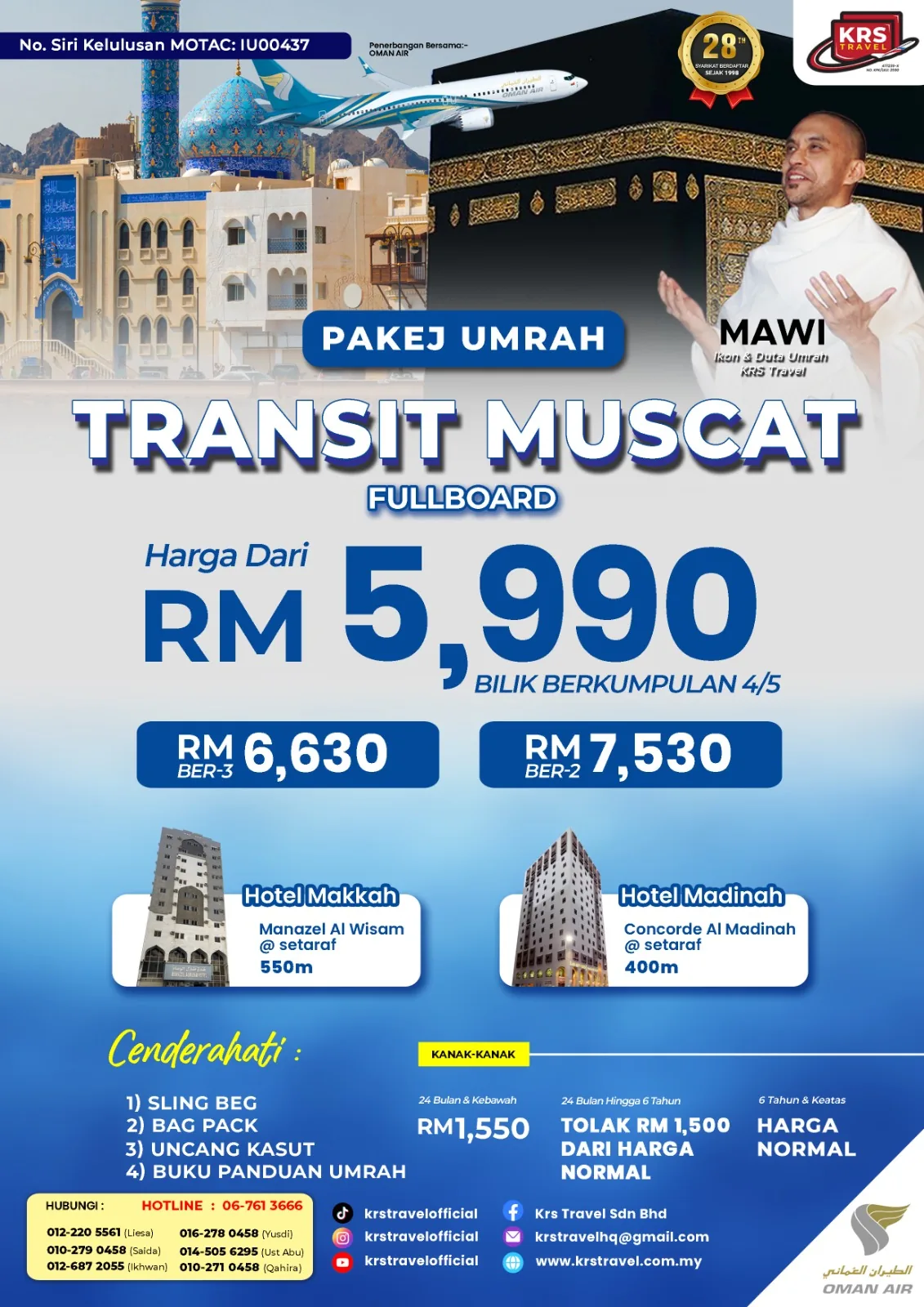 Pakej Umrah Transit Muscat Normal Season 1448H bersama MAWI — KRS Travel (tempahan telah penuh)