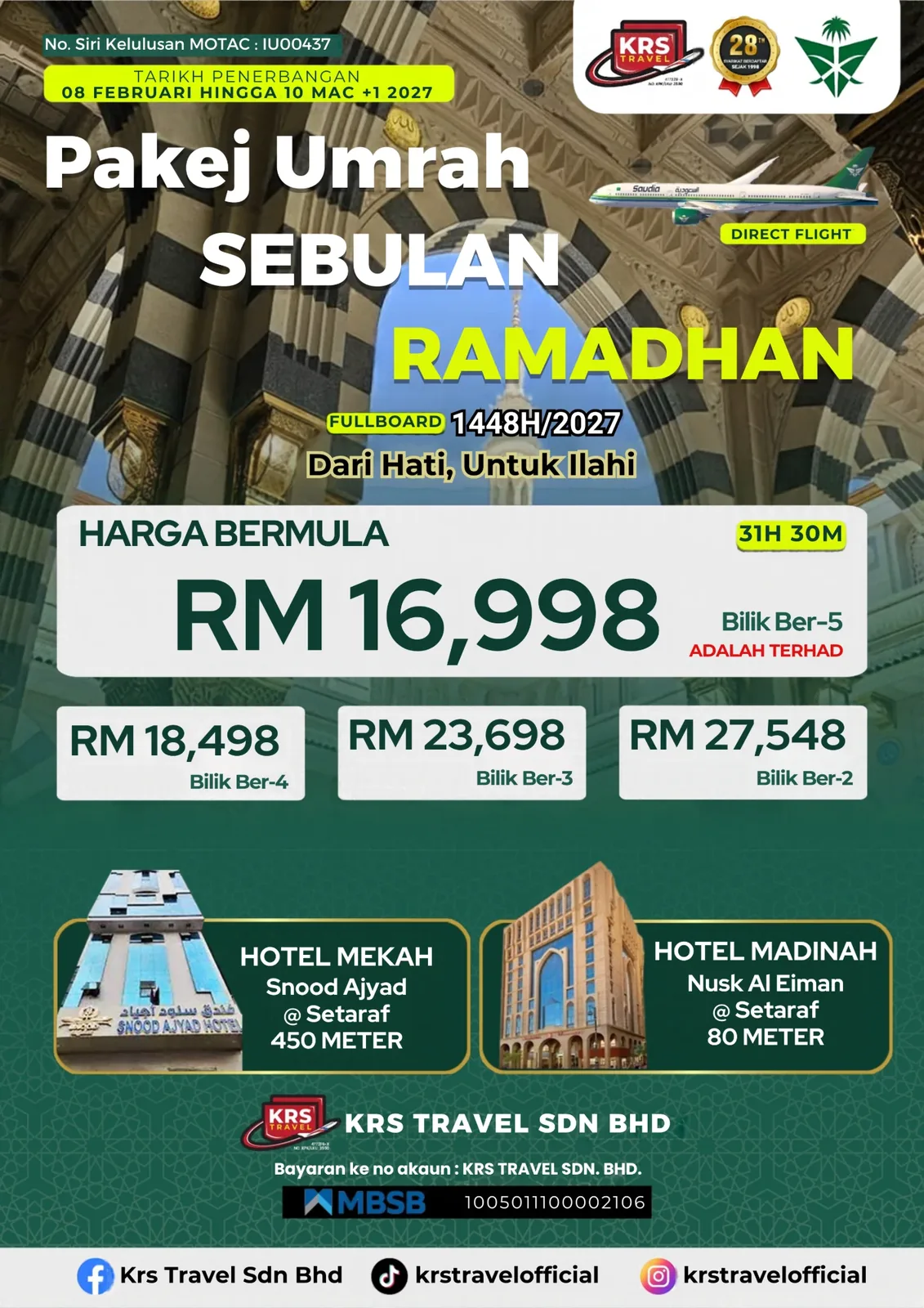 Pakej Umrah Sebulan Ramadhan 1448H/2027 — KRS Travel